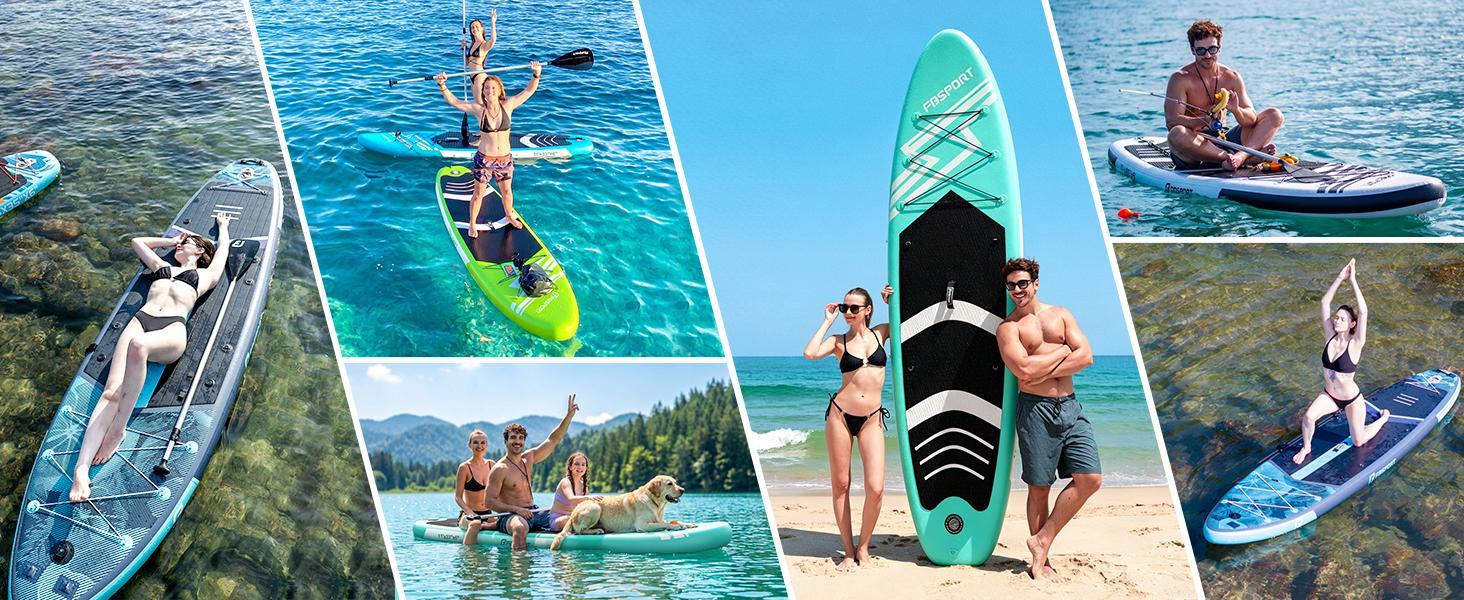 FBSPORT 11' Premium Stand Up Paddle Board, Yoga Board with SUP Accessories & Carry Bag | Wide Stance, Surf Control, Non-Slip Deck, Leash, Paddle and Pump for Youth & Adult