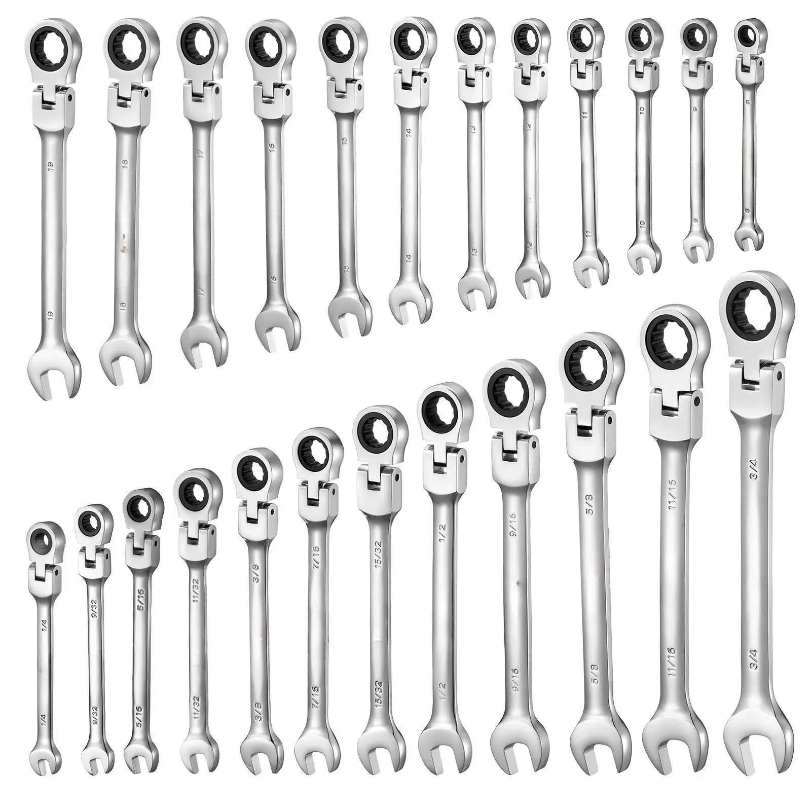 24-Piece Flex-Head Ratcheting Wrench Set - SAE & Metric, 72-Teeth Cr-V Steel Double-Ended Spanners & Wrenches with Micro Swing, Storage Case, Tools and Gadgets for Household, Mechanic Tools, Car Stuff (Silver, Father’s Day Gift), Automotive, Car Acc
