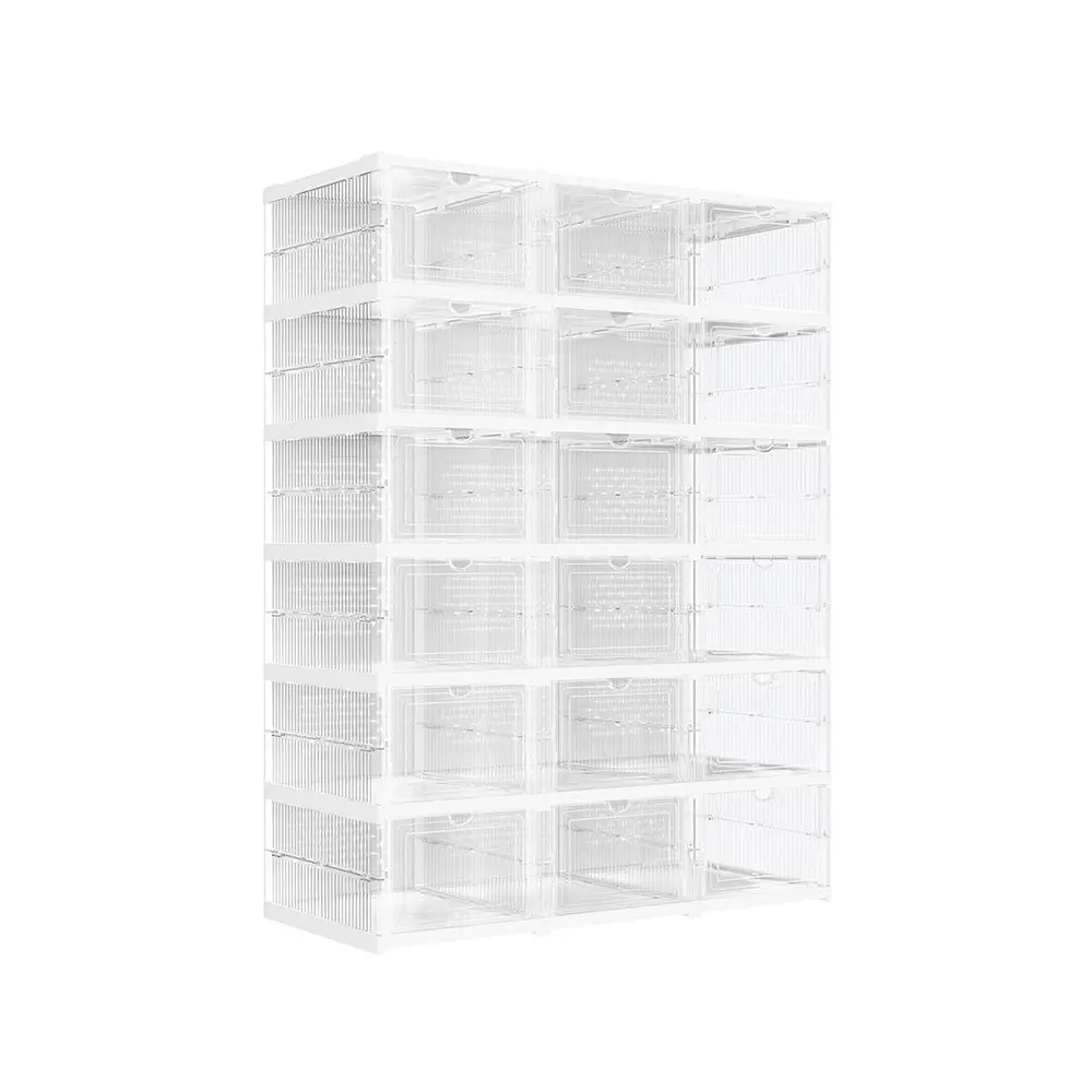 Collapsible Transparent PP Plastic Shoe Boxes - Foldable Stackable Portable 6-Cube Rack Organizer, Closet Storage for US Size 13, Ideal for Storage Organization & House Organizers, Shoe Organization