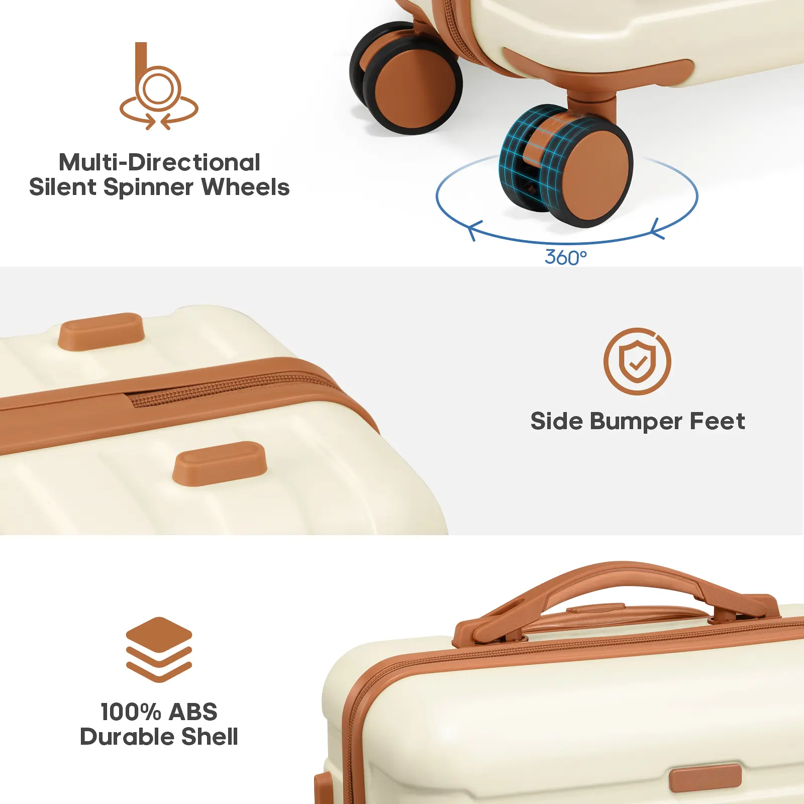 3 Piece Luggage Set, Unisex Synthetic Hardshell Suitcases with 4-Wheel Spinners and TSA Lock for Travel, Luggage Sets, 3 Piece Set