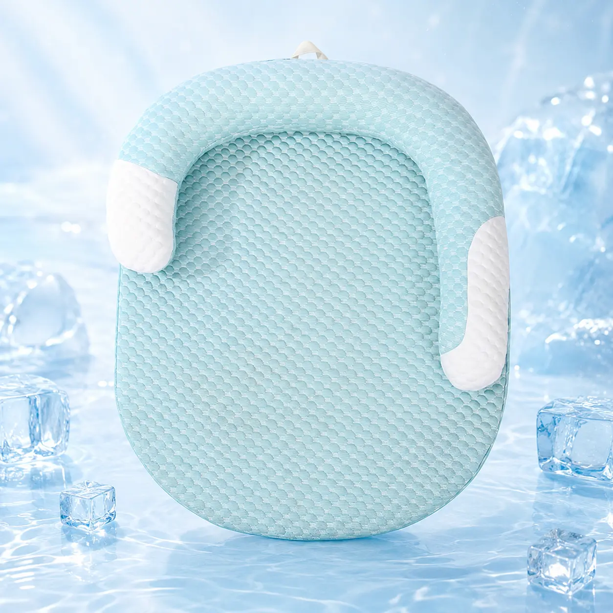 Cooling Pet Bed for Cats & Small Dogs, Cool‑to‑Touch Summer Mat with Detachable U‑Shaped Bolster, Polyurethane Foam Base, Machine Washable Cover, Non‑Slip Bottom