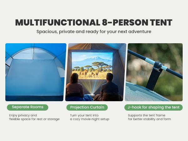 Sweetcrispy 2-8 Person Instant Polyester Camping Tent for Families, Easy Setup with Removable Rainfly, Power Cord Access & Excellent Ventilation, Easy Setup Tents, Tents For Camping