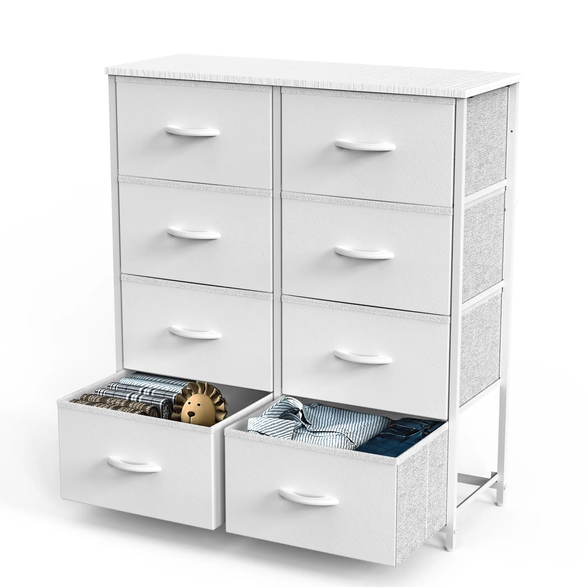 Dresser for Bedroom Drawer Dresser Organizer Storage Drawers Fabric Storage Tower, Chest of Drawers with 8 Fabric Bins, Steel Frame, Wooden Top