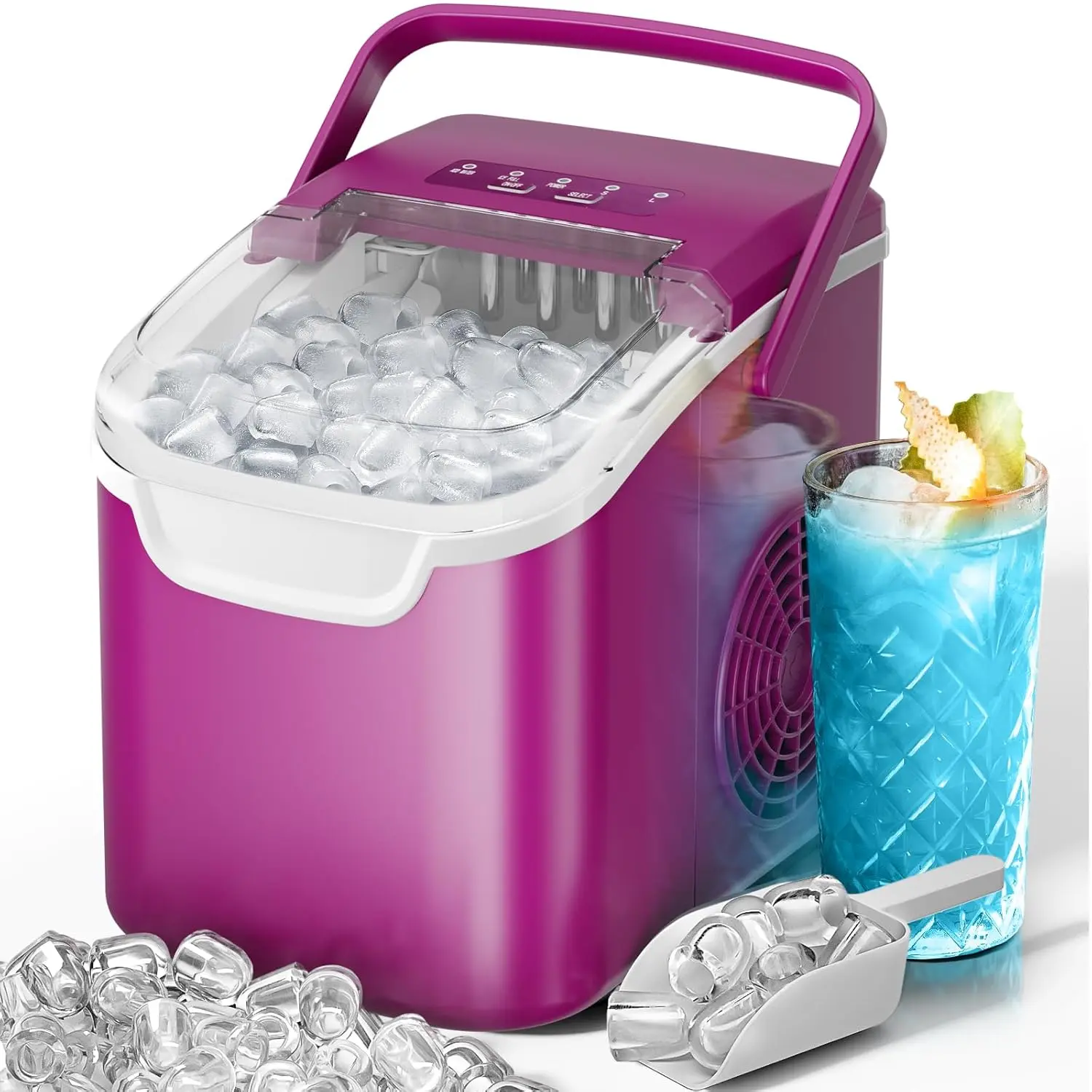 Back To School - HULIABU Countertop Icemaker with Handle - Bullet Ice Making Machine, 8 Cubes in 6 Mins, Portable Self-Cleaning Ice Machine for Home/Office (Purple)