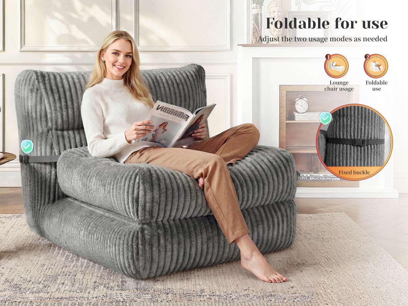 【SummerVibes】 Raybee Bean Bag Sofa,Giant Bean Bag Chairs for Adults 31.49" H with Foldable Ottoman,Big Lounge Chair with Memory Foam Filled for Living Room, Bedroom or Balcony,Lazy Floor Sofa