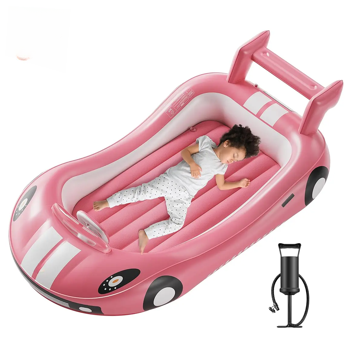 HULIABU Inflatable Kids Travel Bed, Toddler Airbed with Sides, Hand Pump Included, Portable Racing Car Design, Safe Materials for Camping, Traveling Hotel Home Use Self Inflating Bed Quick Inflate tiktokshopbacktoschool