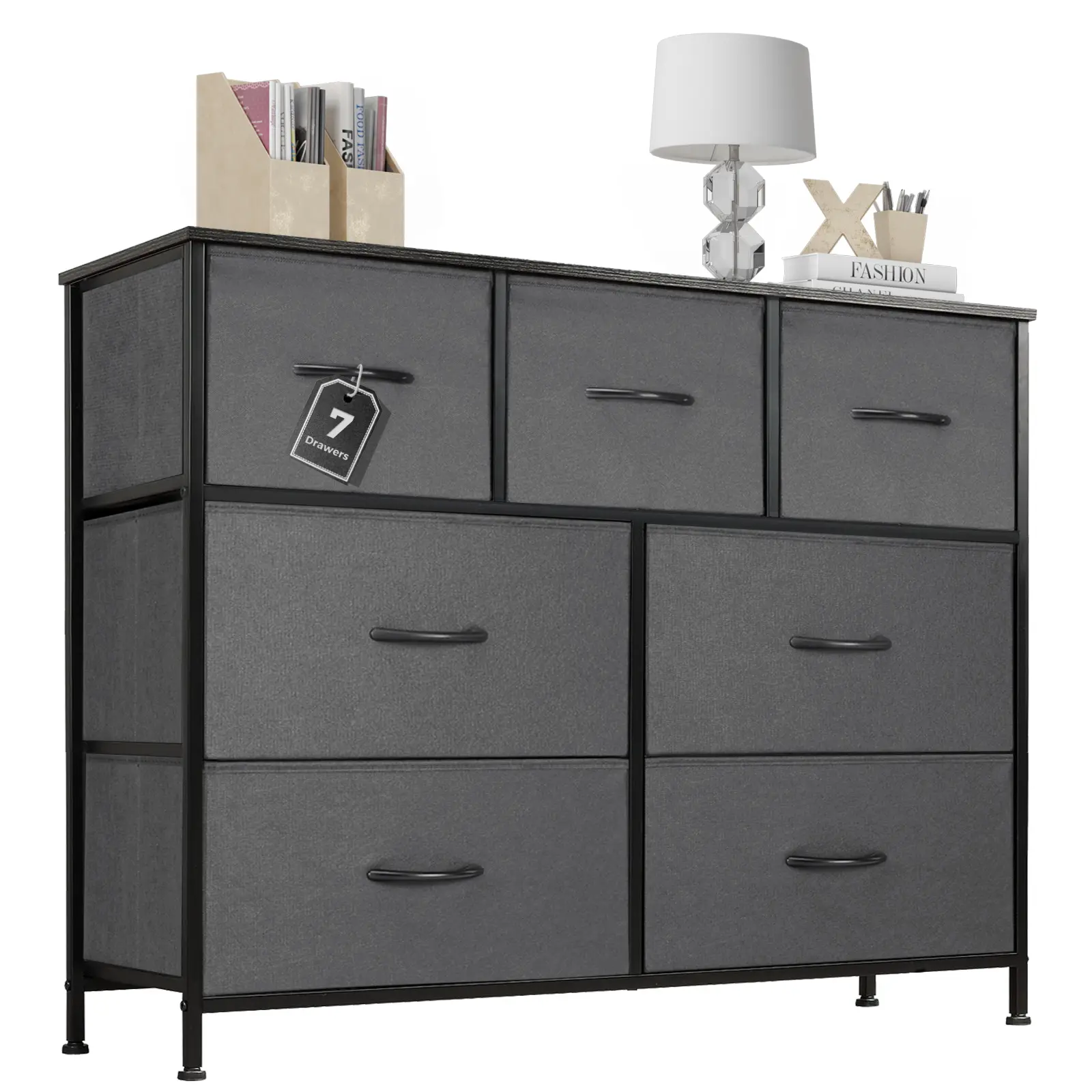 【Deal】Sweetcrispy 7-Drawer Black Fabric Drawer Storage Dresser - Bedroom Dresser, Small Room Organization Product, Organizer Storage, TV Stand Sideboard, Entryway Cabinet