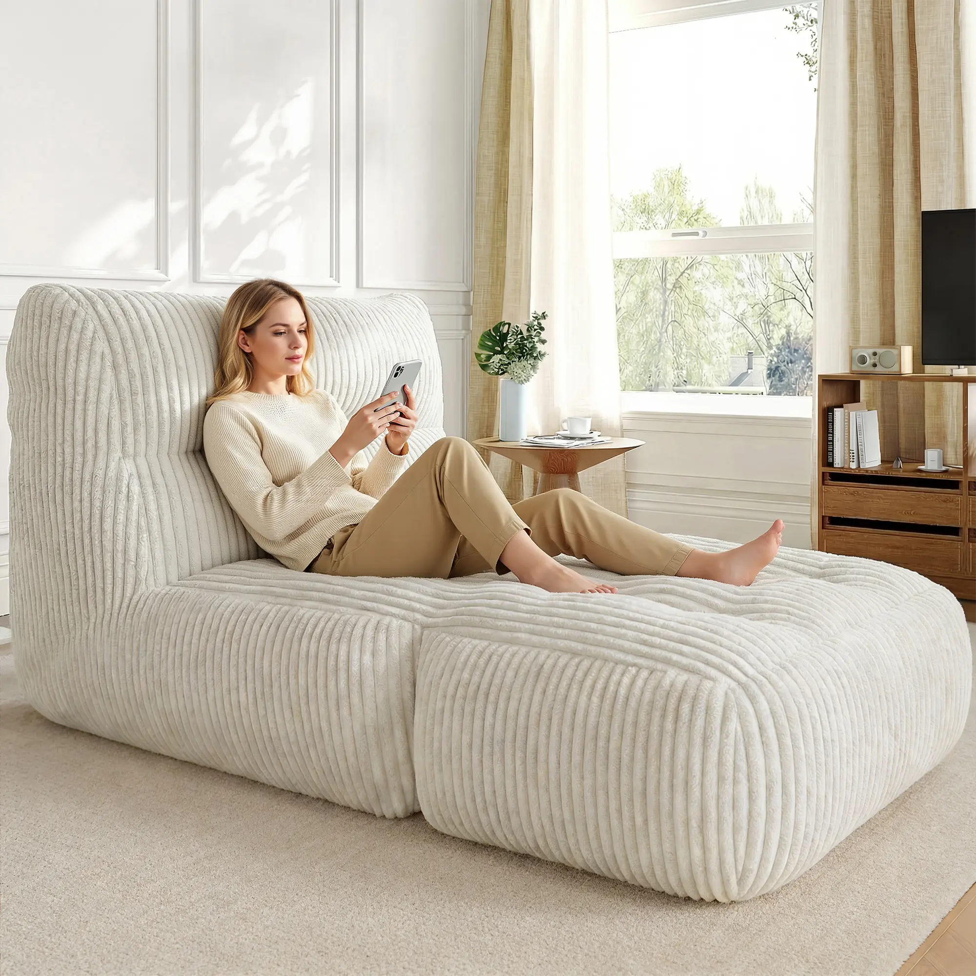 Premium Giant Bean Bag Sofa | Memory Foam, Foldable Ottoman, 31.49" H | Lazy Lounge Chair for Home & Balcony