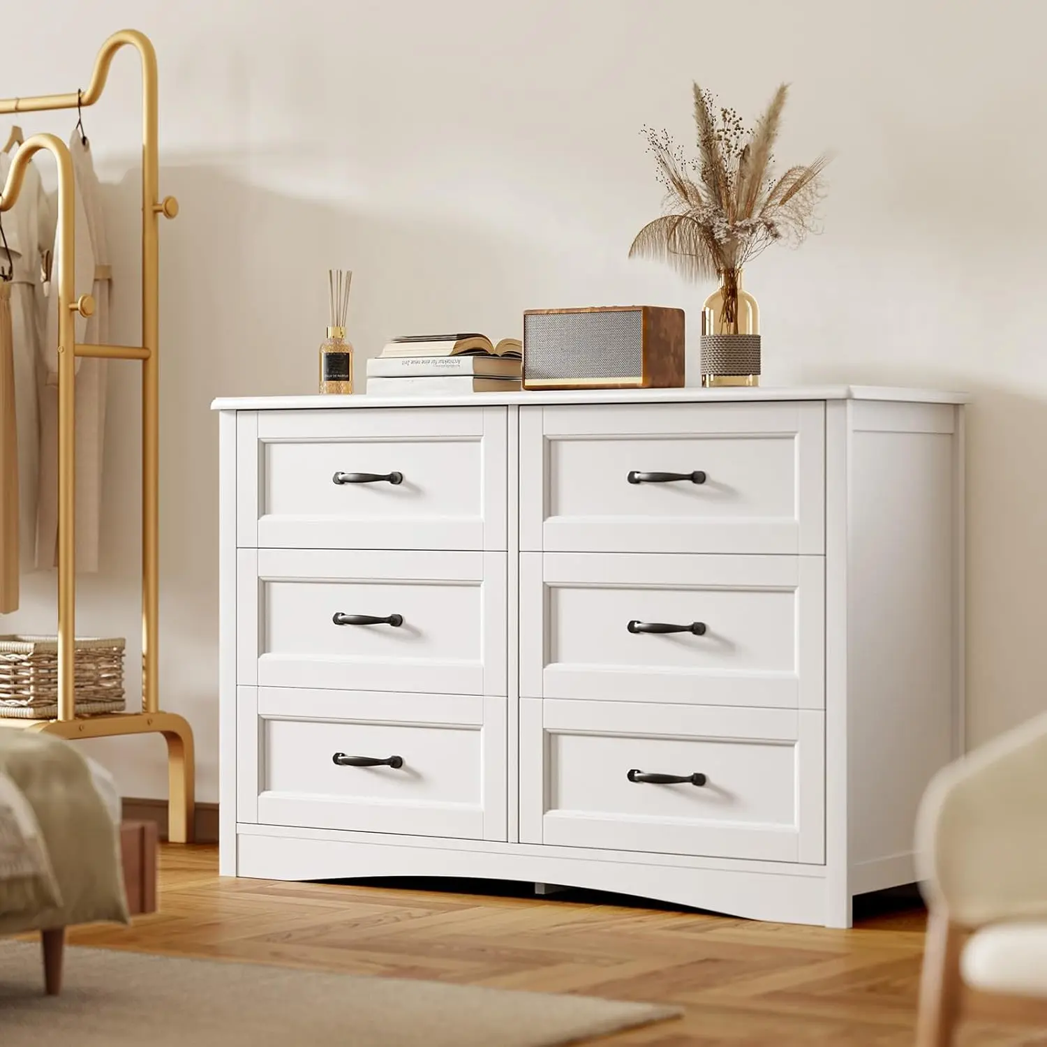 Gizoon 6 Drawer Dresser,Dresser for Bedroom with Mental Handle, White Dresser for Cloakroom, Hallway, Entryway Cupboard Apartment Furniture Organize Organizing,dorm essentials,home decor