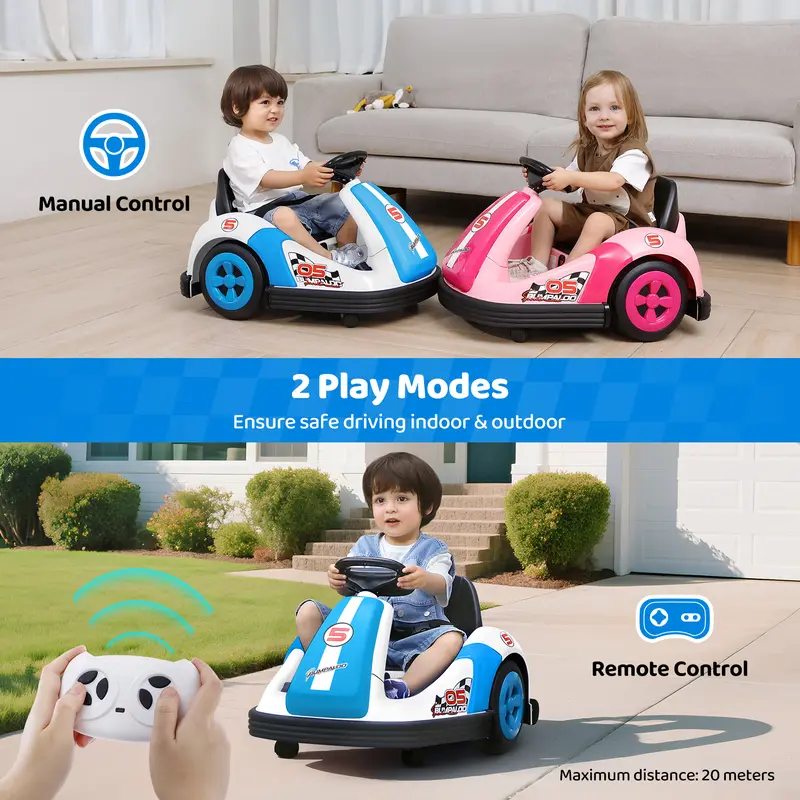 12V Kids Bumper Car with Big Wheel, 2.2 Mph Max,Ride on toys for Toddlers with Remote, Baby Bumping Toy Car with DIY Stickers,360 Degree-Spin, Music, Bluetooth,LED Lights