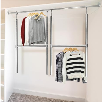 HULIABU Adjustable Double Hanging Closet Rod, Expandable Wardrobe Organizer, Space Saving Storage Rack, No Drill Clothes Hanger for Bedroom & Apartment