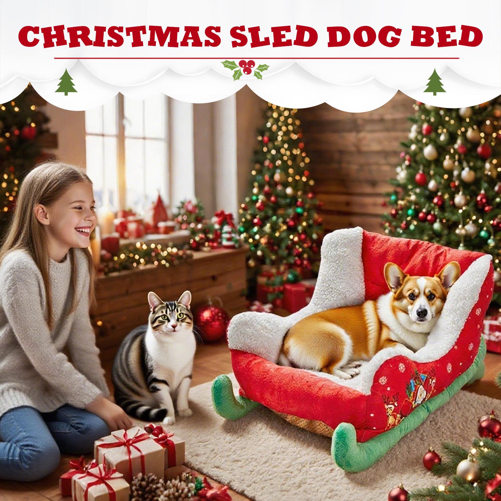Cozy Christmas Sleigh Pet Bed for Cats & Dogs