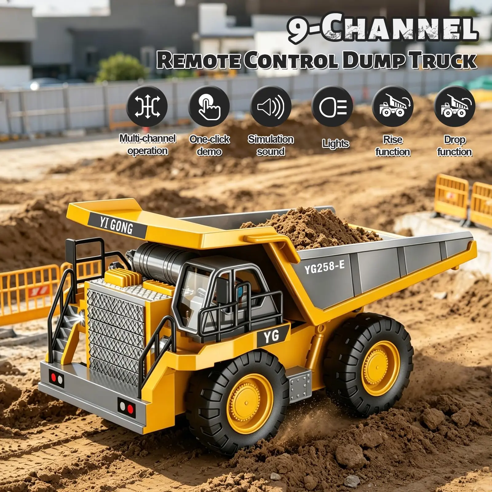 (Easy for kids!)Excavator RC Construction Truck 2.4G High-tech Remote-Control Bulldozer Construction Vehicle Electronic Toy Features lights, sounds and realistic tracks, suitable for children's play, children's gifts, birthday gifts,not 100% metal