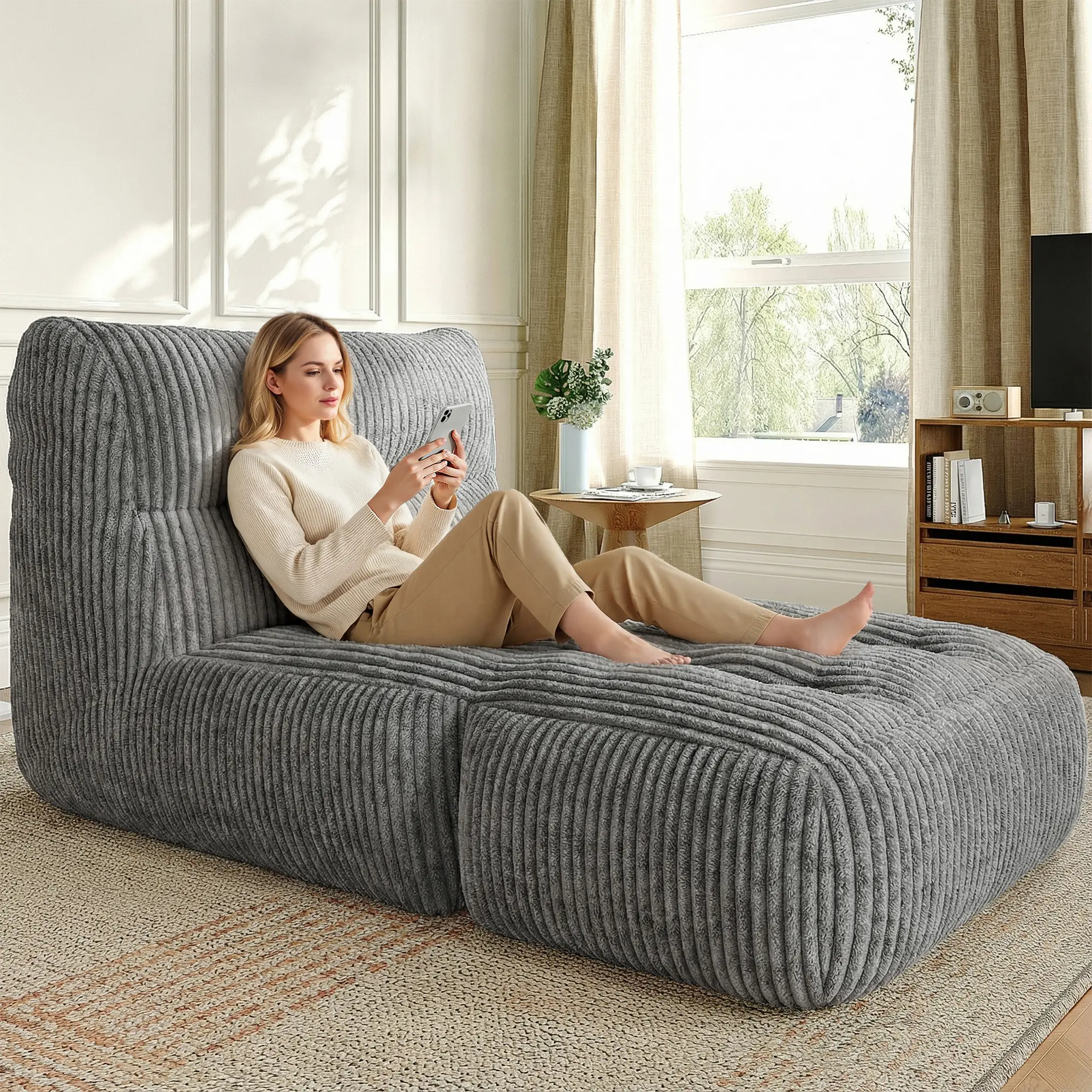 Premium Giant Bean Bag Sofa | Memory Foam, Foldable Ottoman, 31.49" H | Lazy Lounge Chair for Home & Balcony