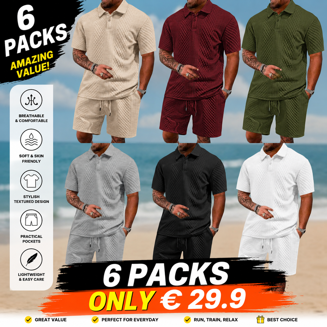Men's Solid Polo Shirt & Drawstring Waist Shorts Set