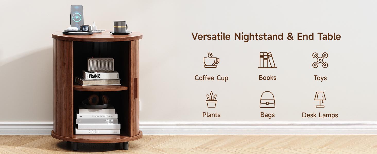 【BackToSchool】ONBRILL Round End Table Set of 2 with Charging Station, Mid Century Bedside Table with Sliding Door & 2 Tier Storage, Modern Nightstands Set of 2 for Living Room, Bedroom, Entryway BackToSchool,dorm essentials,home decor 【BackToSchool】ONBRILL Round End Table Set of 2 with Charging Station, Mid Century Bedside Table with Sliding Door & 2 Tier Storage, Modern Nightstands Set of 2 for Living Room, Bedroom, Entryway BackToSchool,dorm essentials,home decor