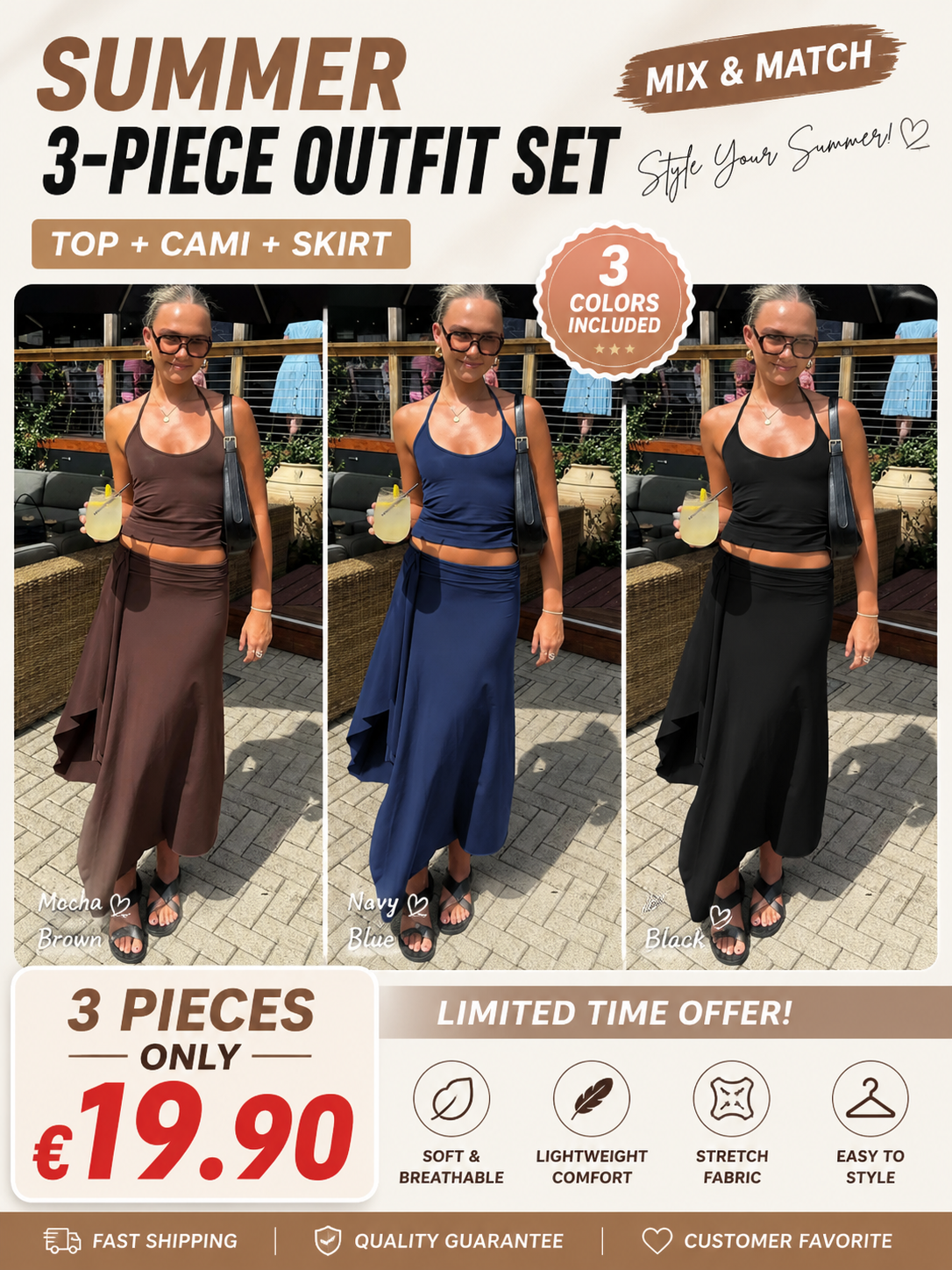 Women's Summer Outfit, Solid Sleeveless Tie-neck Cami Top & Bodycon Side Split Irregular Hem Long Skirt Two-piece Set