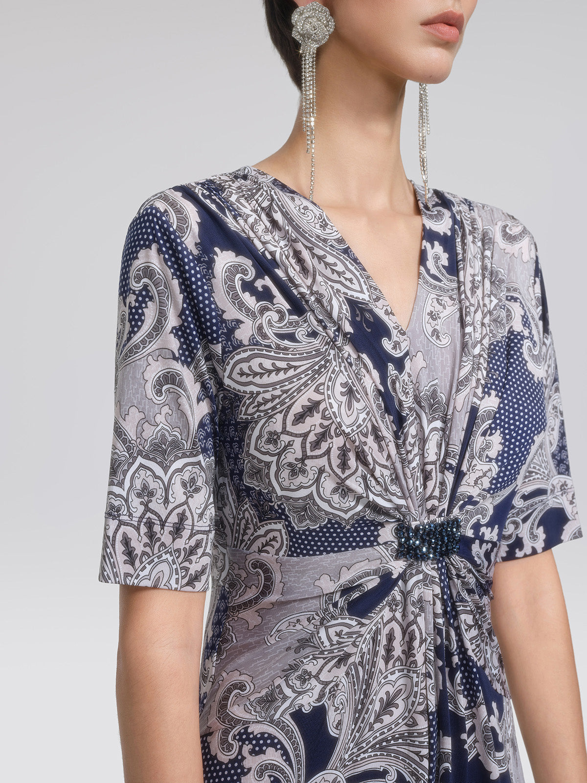 Paisley Print Twist Waist V-Neck Dress