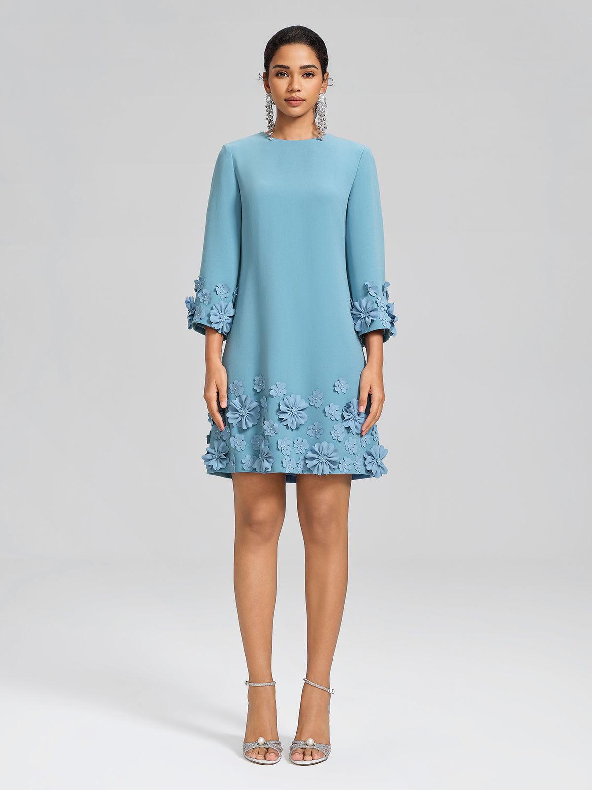 3D Floral Embellished Shift Dress