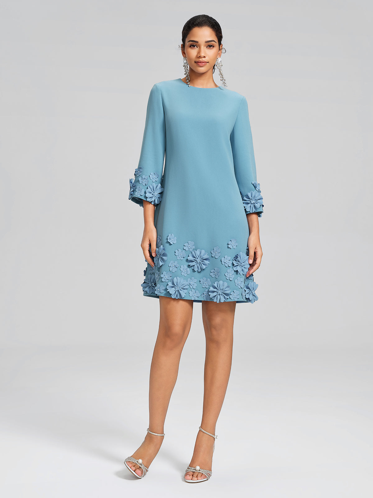 3D Floral Embellished Shift Dress