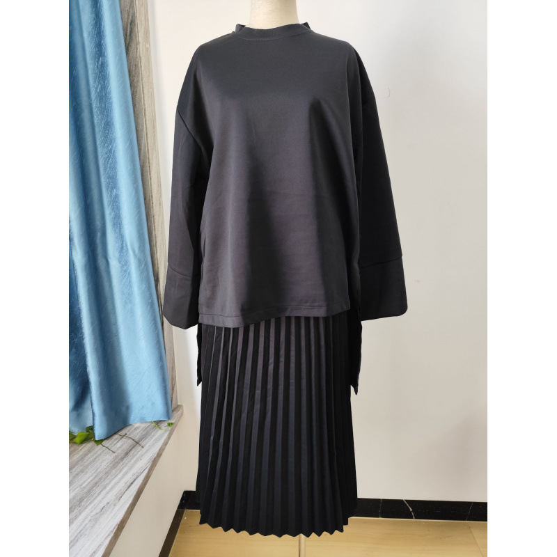 Solid Color Loose Casual Retro Dress Set