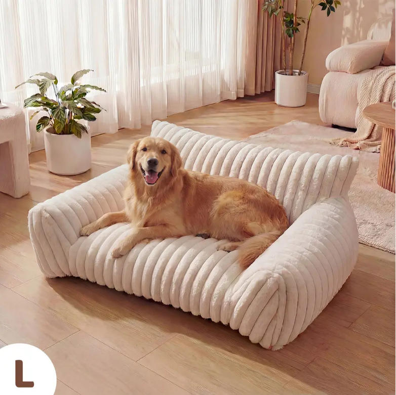 Fluffy Cloud Pet Sofa Bed, Claw‑Safe Fleece Pet Couch with Washable Removable Cover & 3‑Sided Bolster