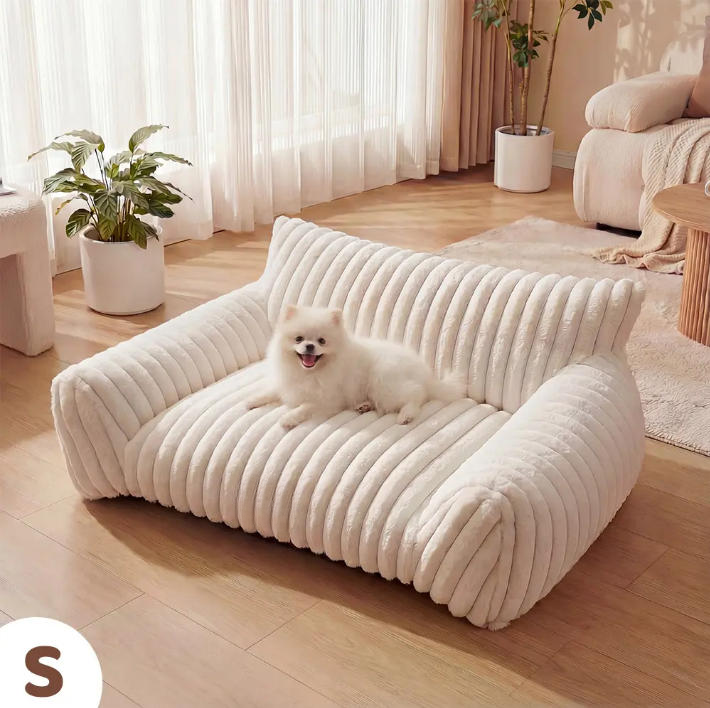 Fluffy Cloud Pet Sofa Bed, Claw‑Safe Fleece Pet Couch with Washable Removable Cover & 3‑Sided Bolster
