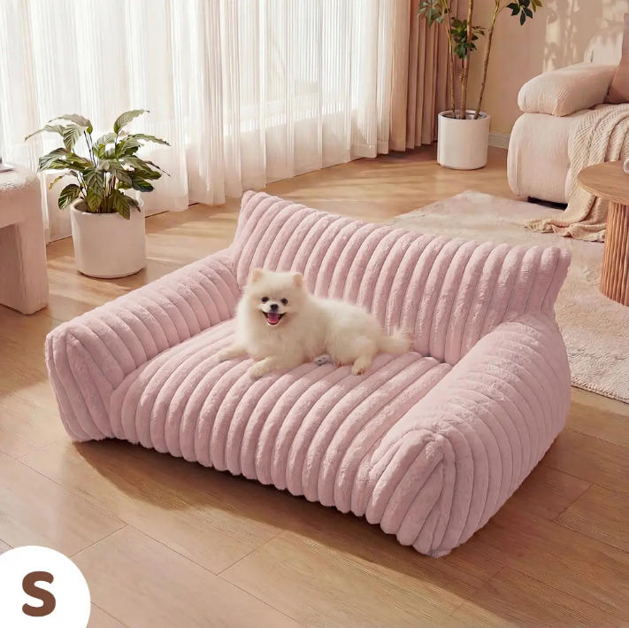 Fluffy Cloud Pet Sofa Bed, Claw‑Safe Fleece Pet Couch with Washable Removable Cover & 3‑Sided Bolster