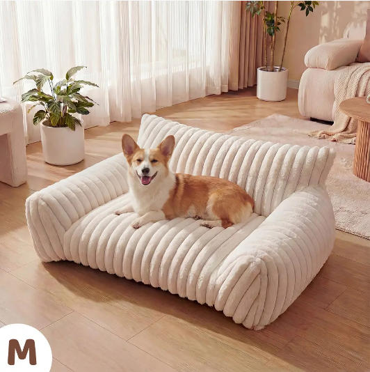 Fluffy Cloud Pet Sofa Bed, Claw‑Safe Fleece Pet Couch with Washable Removable Cover & 3‑Sided Bolster