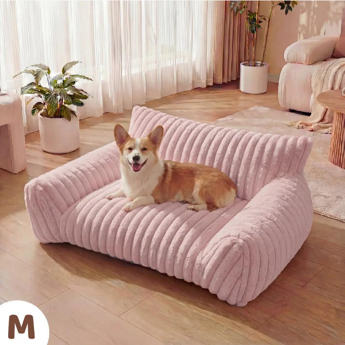 Fluffy Cloud Pet Sofa Bed, Claw‑Safe Fleece Pet Couch with Washable Removable Cover & 3‑Sided Bolster