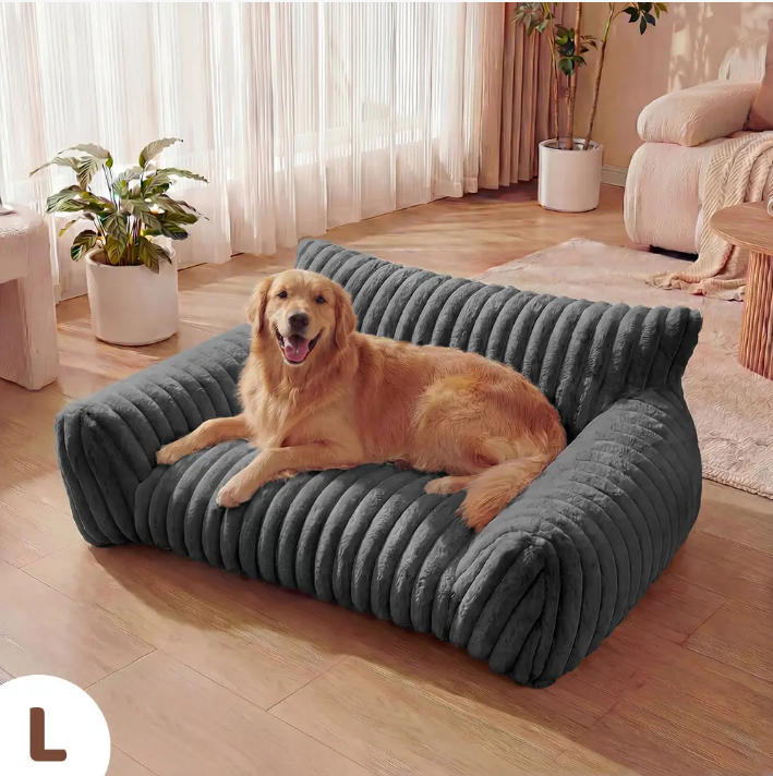 Fluffy Cloud Pet Sofa Bed, Claw‑Safe Fleece Pet Couch with Washable Removable Cover & 3‑Sided Bolster