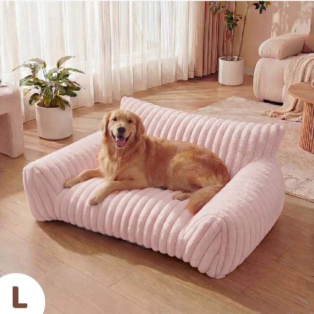 Fluffy Cloud Pet Sofa Bed, Claw‑Safe Fleece Pet Couch with Washable Removable Cover & 3‑Sided Bolster