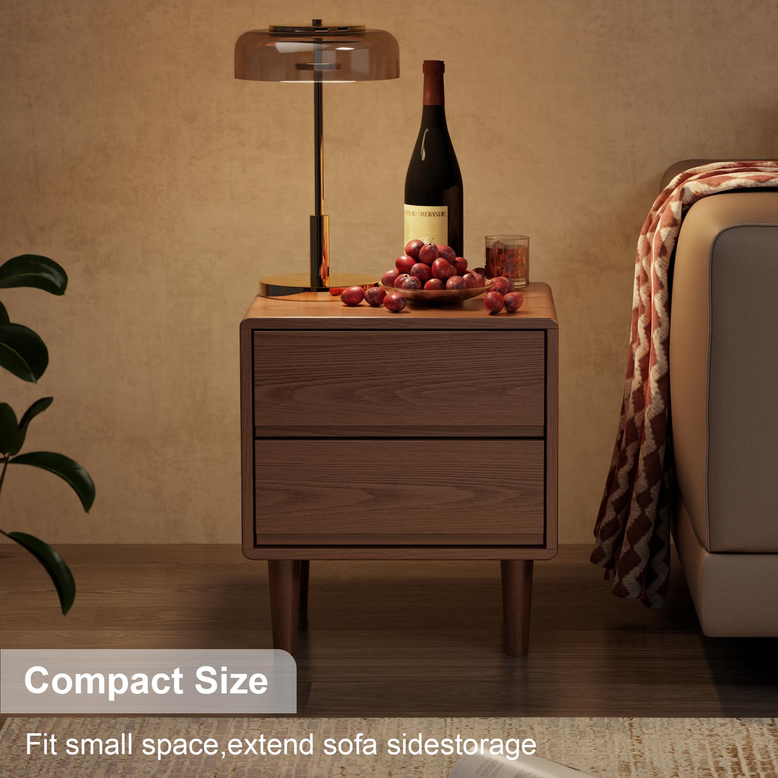 Solid Wood Nightstand with Drawers - Mid-Century Modern Storage Nightstand, Hand-Polished Edges Refined Wood Bedside Table for Modern Bedroom Arm’s Reach Storage