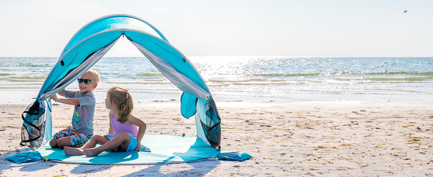 WolfWise UPF 50+ Easy Pop Up 3-4 Person Beach Tent, Sport Umbrella, Instant Sun Shelter Tent, Sun Shade Canopy, Portable Sand Pockets For Stability High Density Mesh Windows Outdoorfun #SummerVibes WolfWise UPF 50+ Easy Pop Up 3-4 Person Beach Tent, Sport Umbrella, Instant Sun Shelter Tent, Sun Shade Canopy, Portable Sand Pockets For Stability High Density Mesh Windows Outdoorfun #SummerVibes