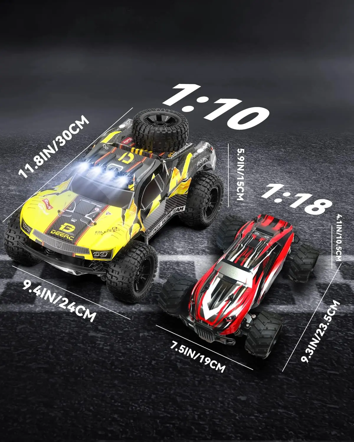 DEERC 9201E 1:10 Large Offroad Remote Control Race Car for Boys, 48 km/h Fast Short Course 4x4 PVC-Free Electric Vehicle with Lights, 2 Lithium-Ion Rechargeable Batteries, Miniature RC Cars