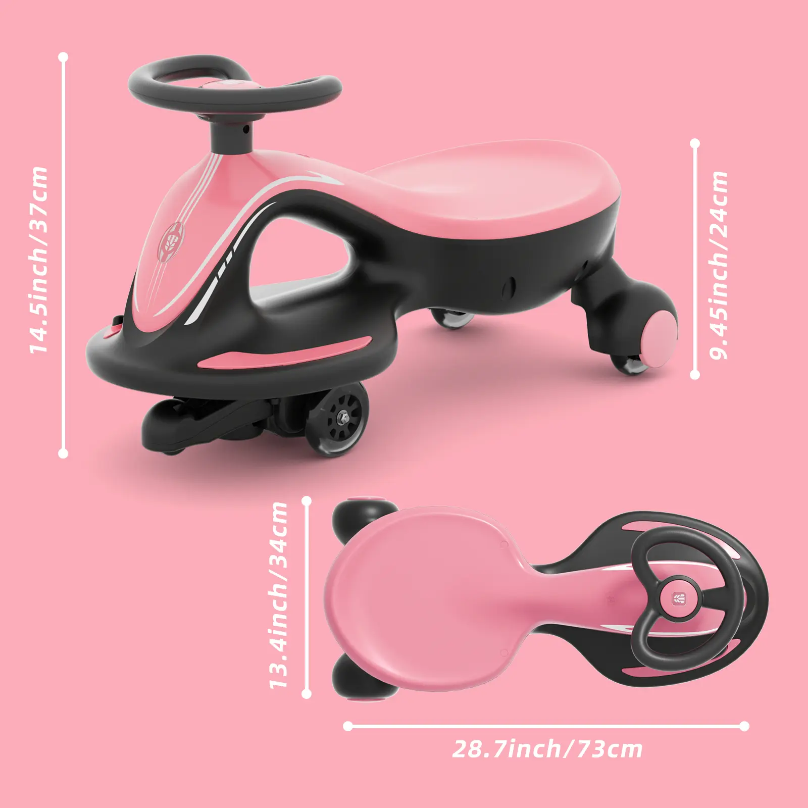 12V Electric Wiggle Car 2 in 1 Ride On Toy, Rechargeable Battery with Colorful Light-Emitting Wheel for Kids Gift