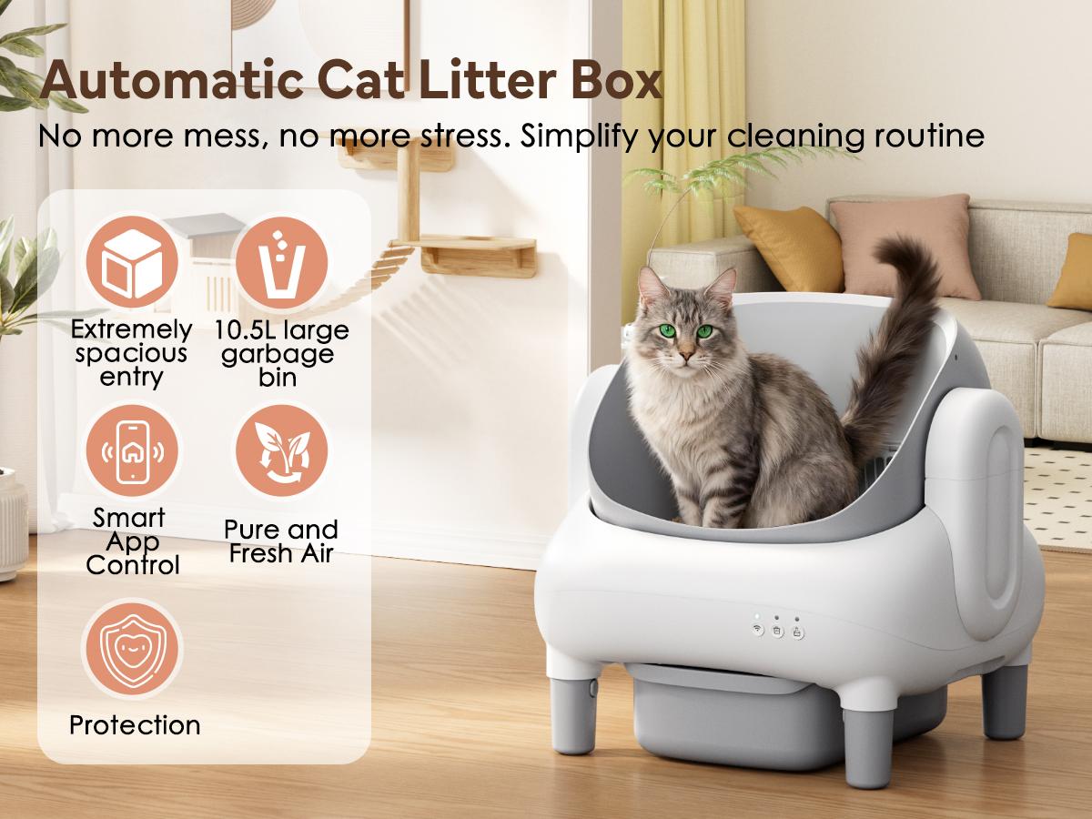FUMOI Automatic Litter Box for Multi-Cat Homes - Open-Top Auto Cleaner, APP Control, Safety Sensors, Odor Lock, 10.5L Large Waste Bin (2.4G WiFi Only) FUMOI Automatic Litter Box for Multi-Cat Homes - Open-Top Auto Cleaner, APP Control, Safety Sensors, Odor Lock, 10.5L Large Waste Bin (2.4G WiFi Only)