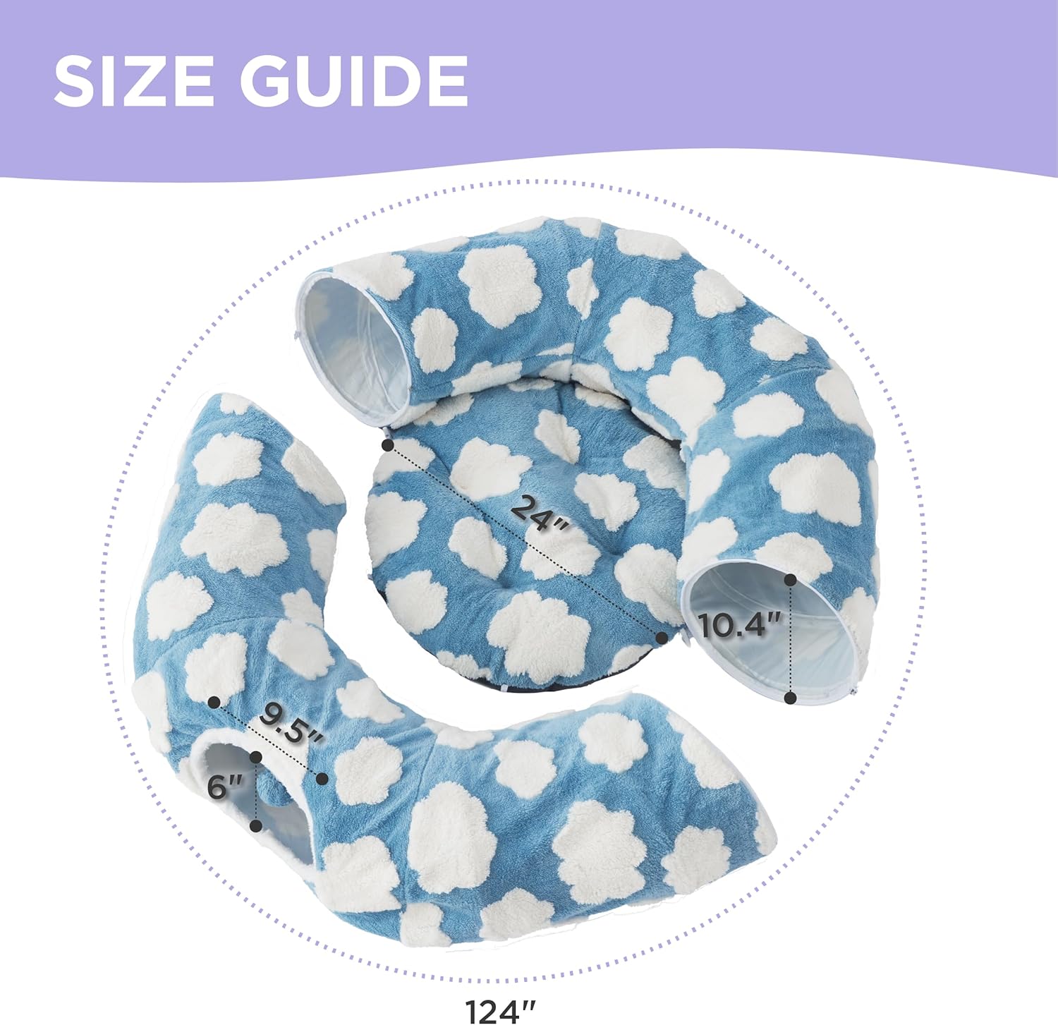 Large Cat Tunnel Bed for Indoor Cats - Cute Cat Donut Tunnel Toys for Small Large Cats with Washable Circle Cushion, Round Pet Peekaboo Cave Toy for Kitten/Puppy/Rabbit, Standard Blue