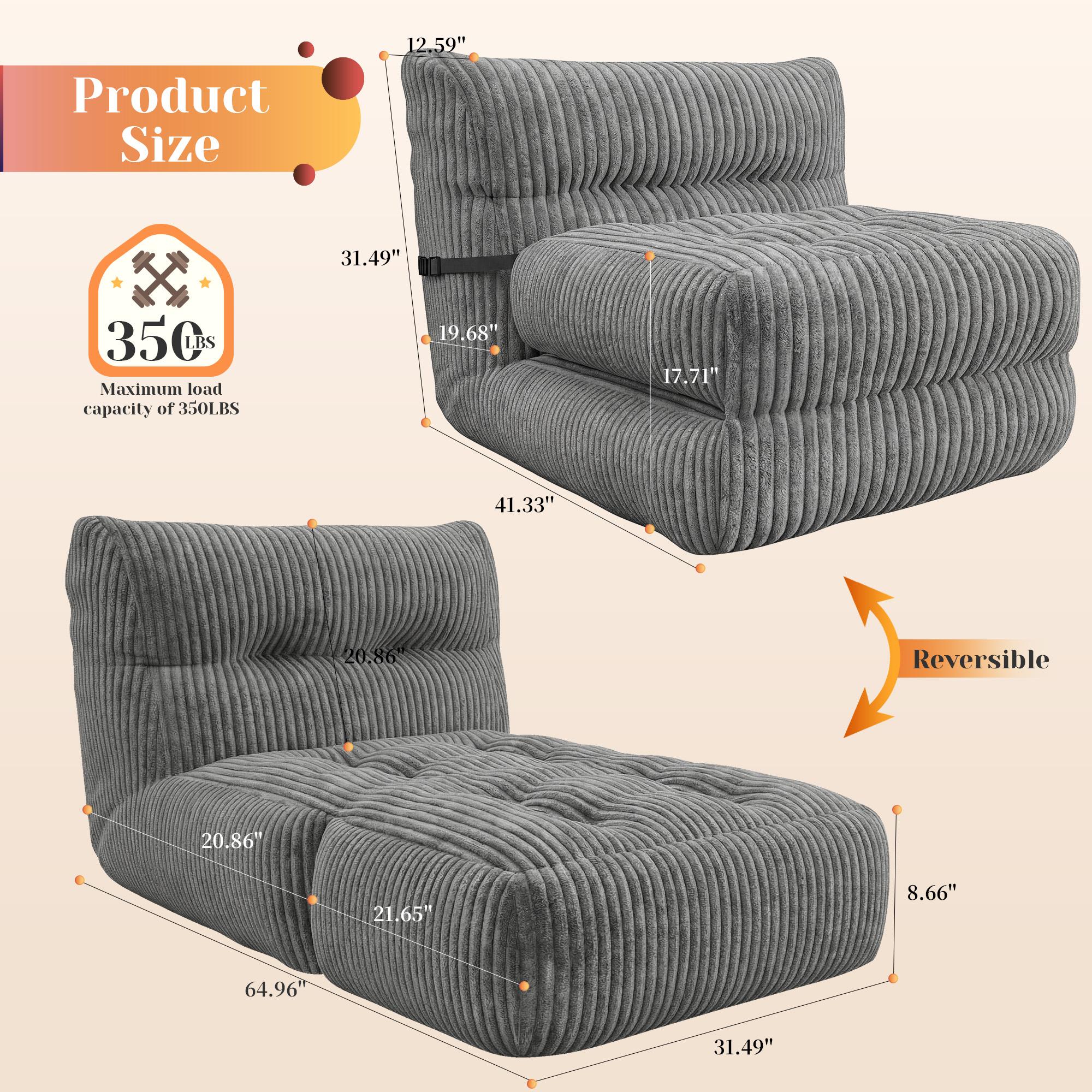【SummerVibes】 Raybee Bean Bag Sofa,Giant Bean Bag Chairs for Adults 31.49" H with Foldable Ottoman,Big Lounge Chair with Memory Foam Filled for Living Room, Bedroom or Balcony,Lazy Floor Sofa