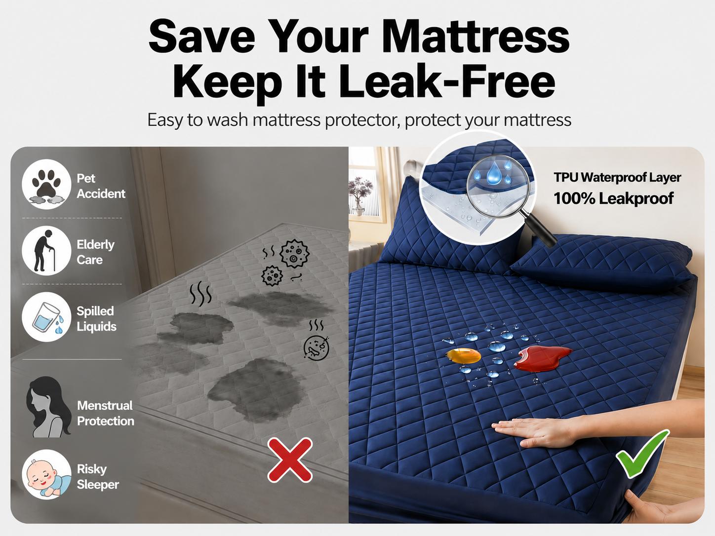 Raybee Waterproof Mattress Protector Queen Size, Washable & Durable Mattress Cover, 6-16'' Deep Pocket Mattress Pad , Fitted Sheet For Bedroom, Guest Room, Collage Dorm,Hotel,Dust Proof,back to school,back to school shopping,home decor Raybee Waterproof Mattress Protector Queen Size, Washable & Durable Mattress Cover, 6-16'' Deep Pocket Mattress Pad , Fitted Sheet For Bedroom, Guest Room, Collage Dorm,Hotel,Dust Proof,back to school,back to school shopping,home decor