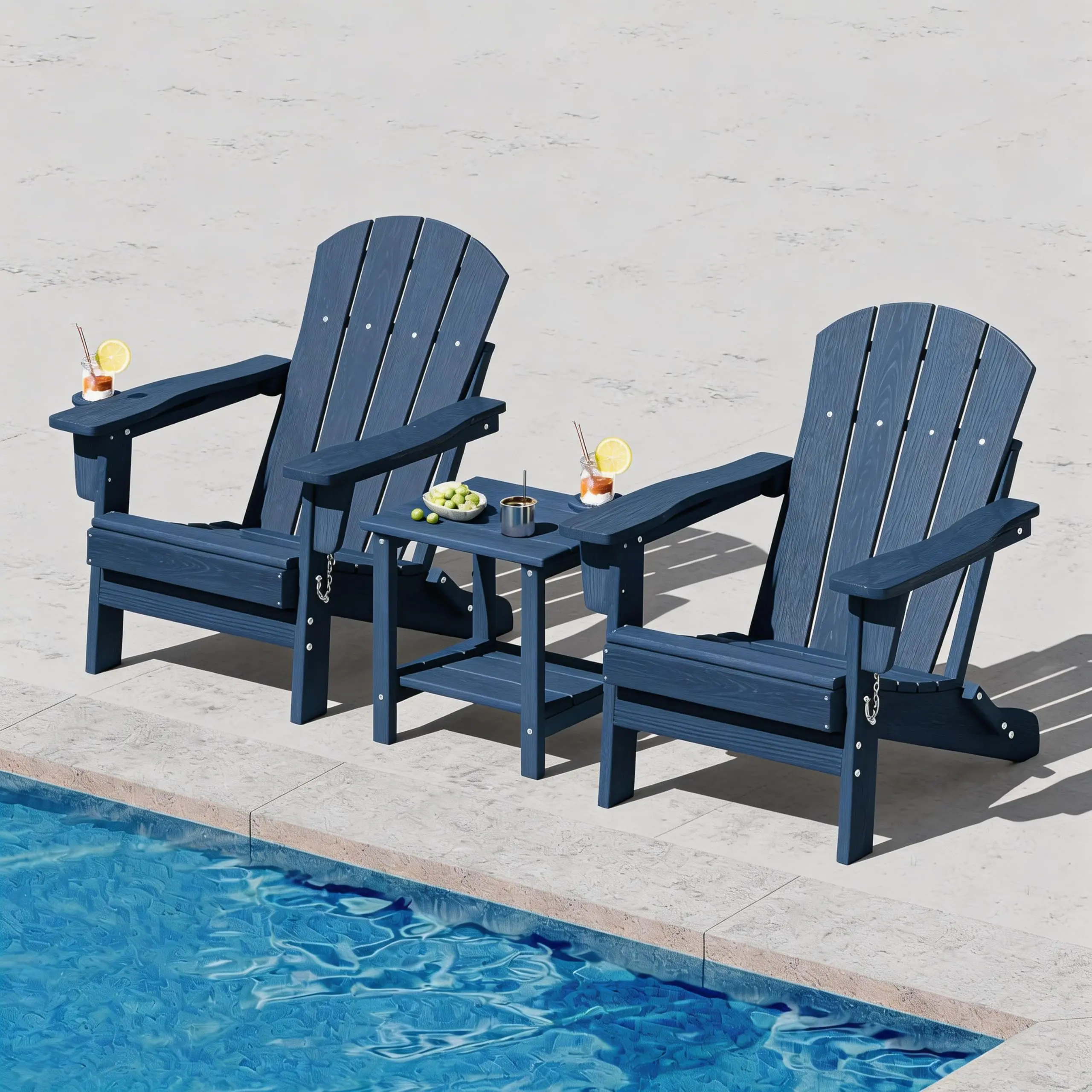 Garvee Folding Adirondack Chair in Navy Blue - Durable HDPE Outdoor Patio Chair with Cup Holder, All-Weather Resistant Wooden Texture, Perfect for Backyard, Lawn, Garden, and Fire Pit Areas, Easy to Assemble
