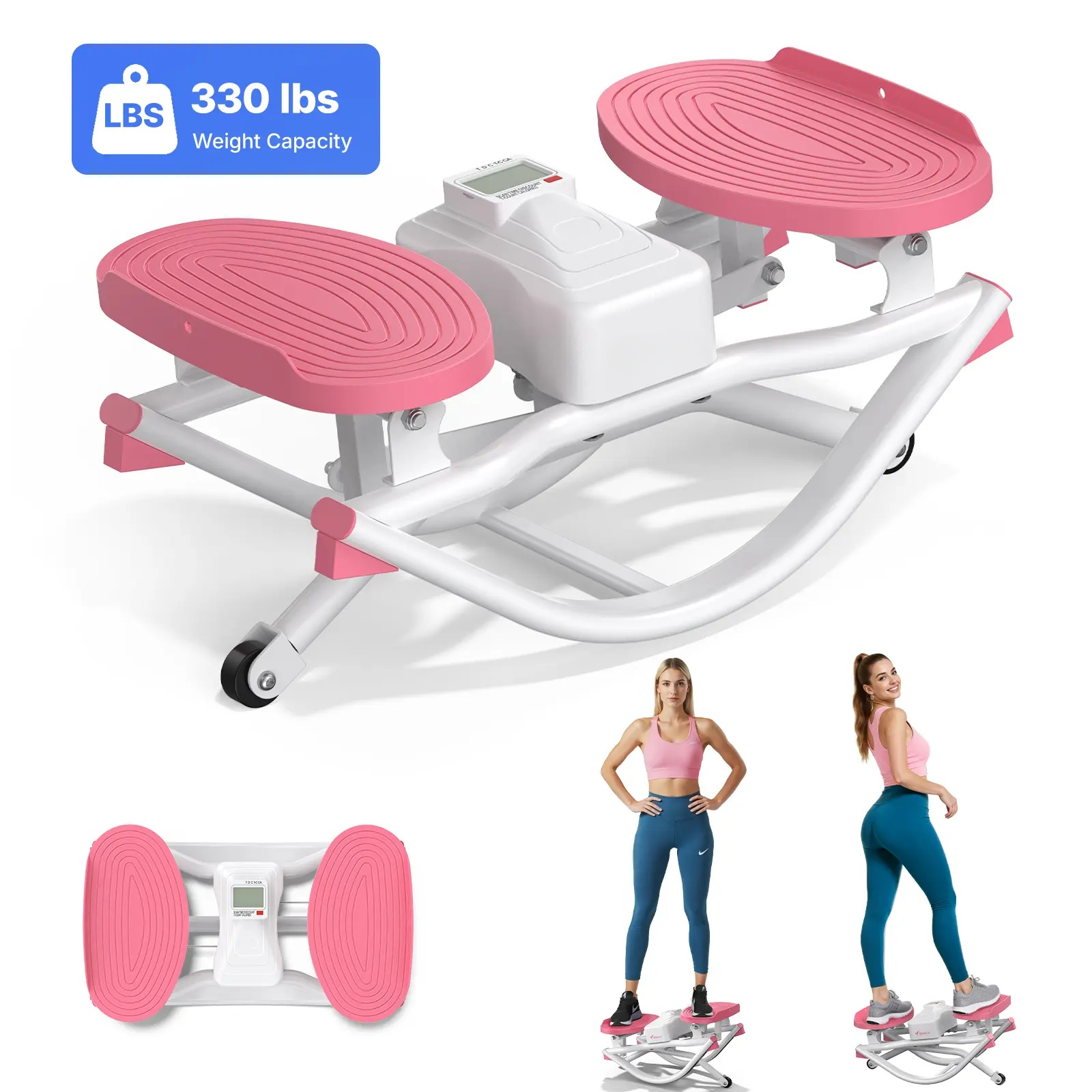 Premium Hydraulic Stair Stepper | LCD Monitor, Resistance Bands, 330LBS Capacity