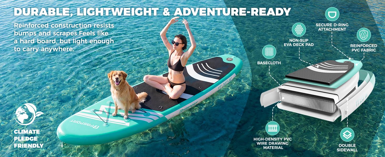 FBSPORT 11' Premium Stand Up Paddle Board, Yoga Board with SUP Accessories & Carry Bag | Wide Stance, Surf Control, Non-Slip Deck, Leash, Paddle and Pump for Youth & Adult