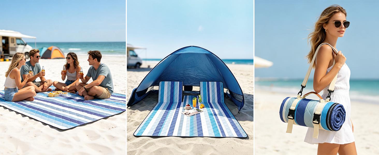 Jactum 2-in-1 Foldable Backrest Lazy Chair & Waterproof Picnic Blanket, 80 in Large Size, Easy Carry, Fits 1-3 Ppl for Camping Outdoor Use, Unisex