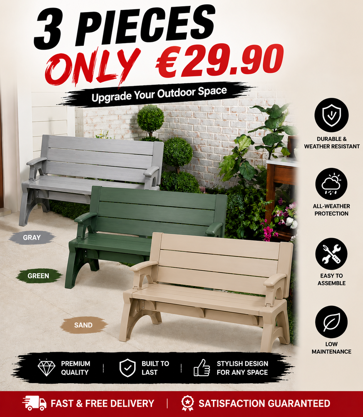 Plastic Wood All Weather Outdoor Garden Bench