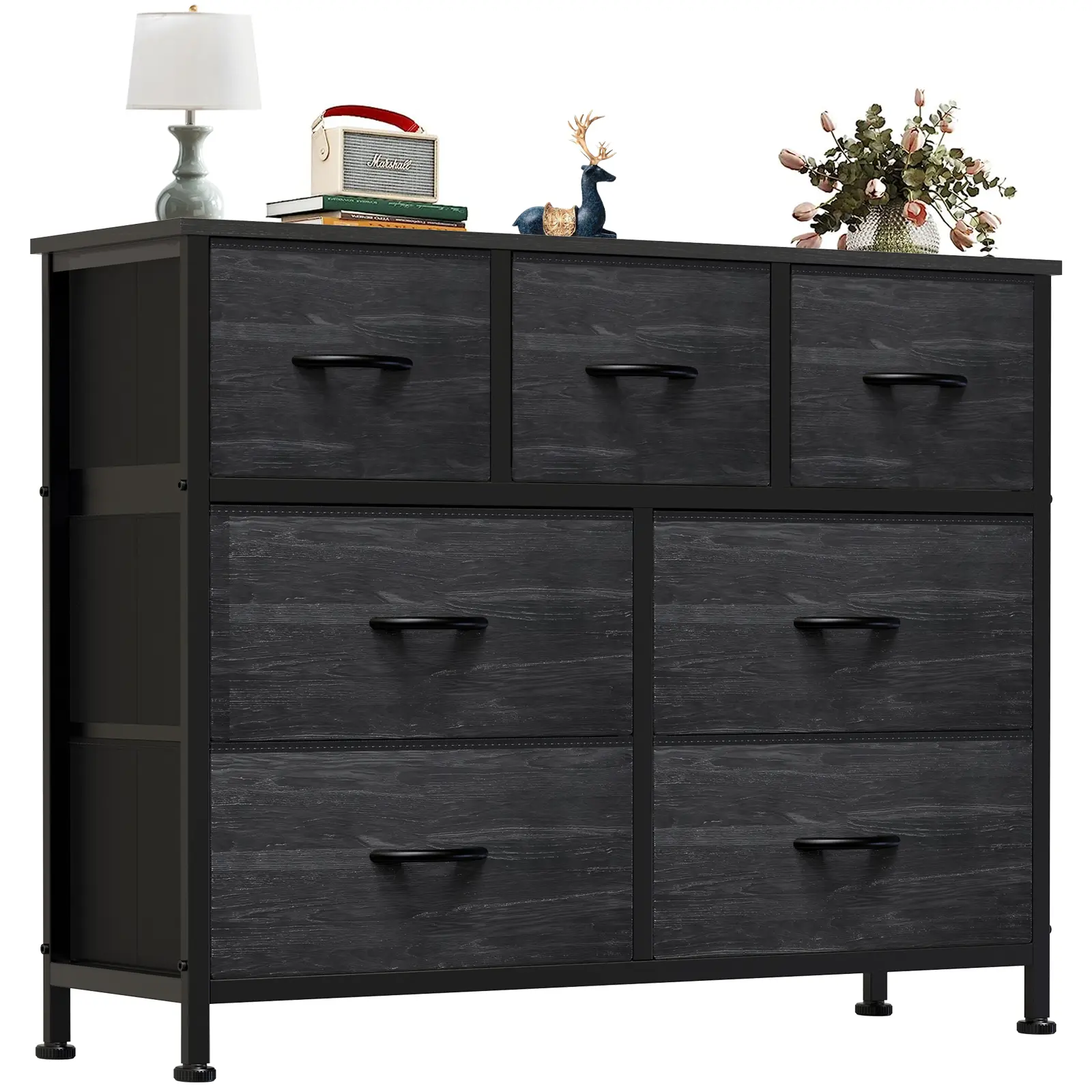 【Deal】Sweetcrispy 7-Drawer Black Fabric Drawer Storage Dresser - Bedroom Dresser, Small Room Organization Product, Organizer Storage, TV Stand Sideboard, Entryway Cabinet