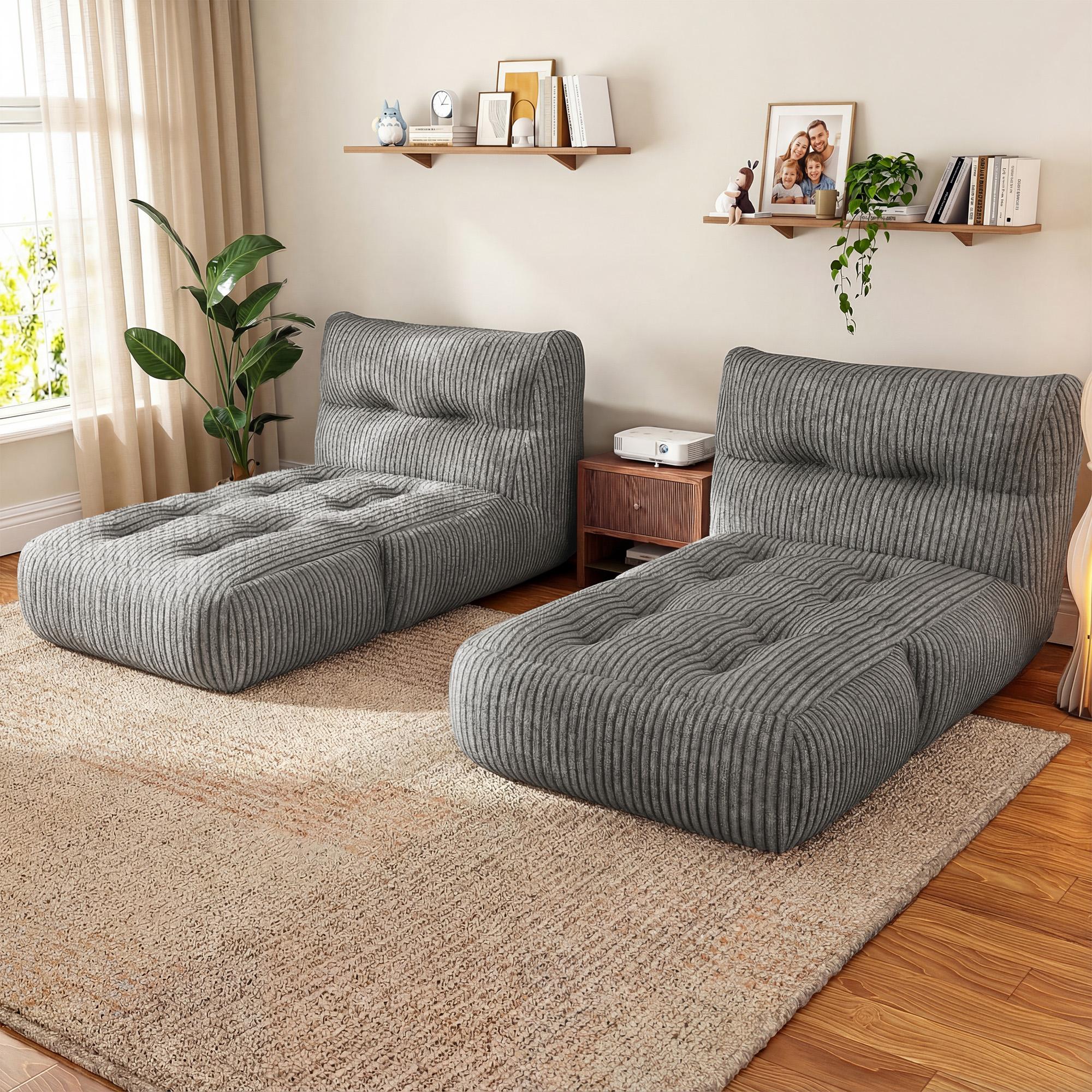 【SummerVibes】 Raybee Bean Bag Sofa,Giant Bean Bag Chairs for Adults 31.49" H with Foldable Ottoman,Big Lounge Chair with Memory Foam Filled for Living Room, Bedroom or Balcony,Lazy Floor Sofa