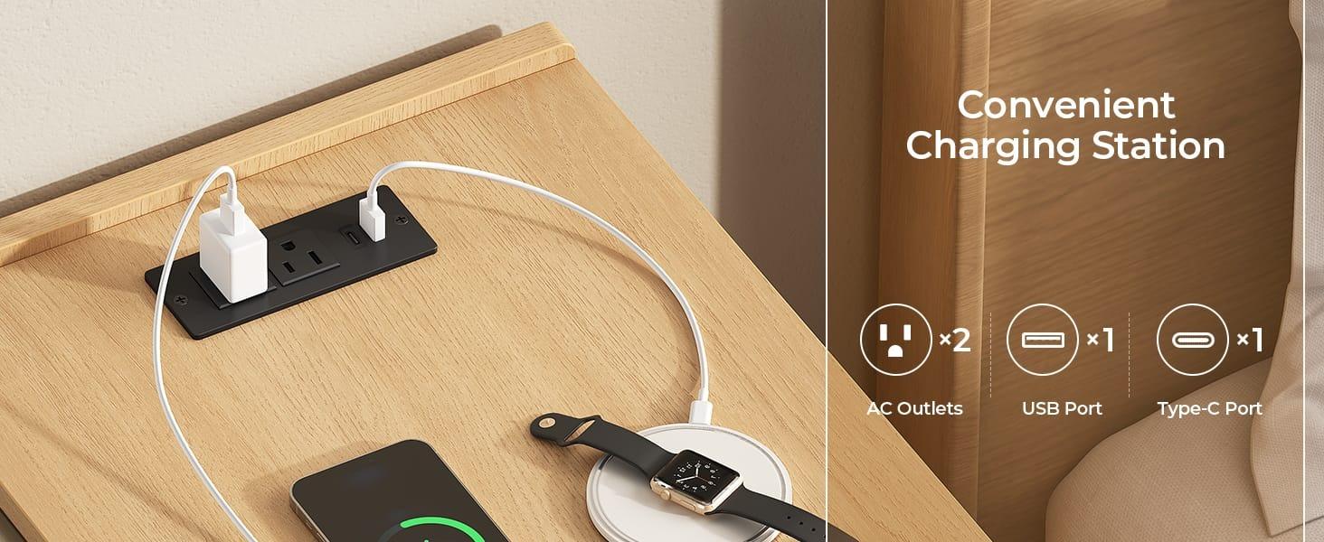 Sikaic Smart Skinny Fluted Engineered Wood Nightstand Bedside Table - 2 Drawers, 2 AC Outlets, 3-Color LED Strips, Charging Station, Raised Shelves, Groove Texture, Open Storage, Lipped Tabletop, Compact Modern Bedroom Furniture for Small Rooms Sikaic Smart Skinny Fluted Engineered Wood Nightstand Bedside Table - 2 Drawers, 2 AC Outlets, 3-Color LED Strips, Charging Station, Raised Shelves, Groove Texture, Open Storage, Lipped Tabletop, Compact Modern Bedroom Furniture for Small Rooms