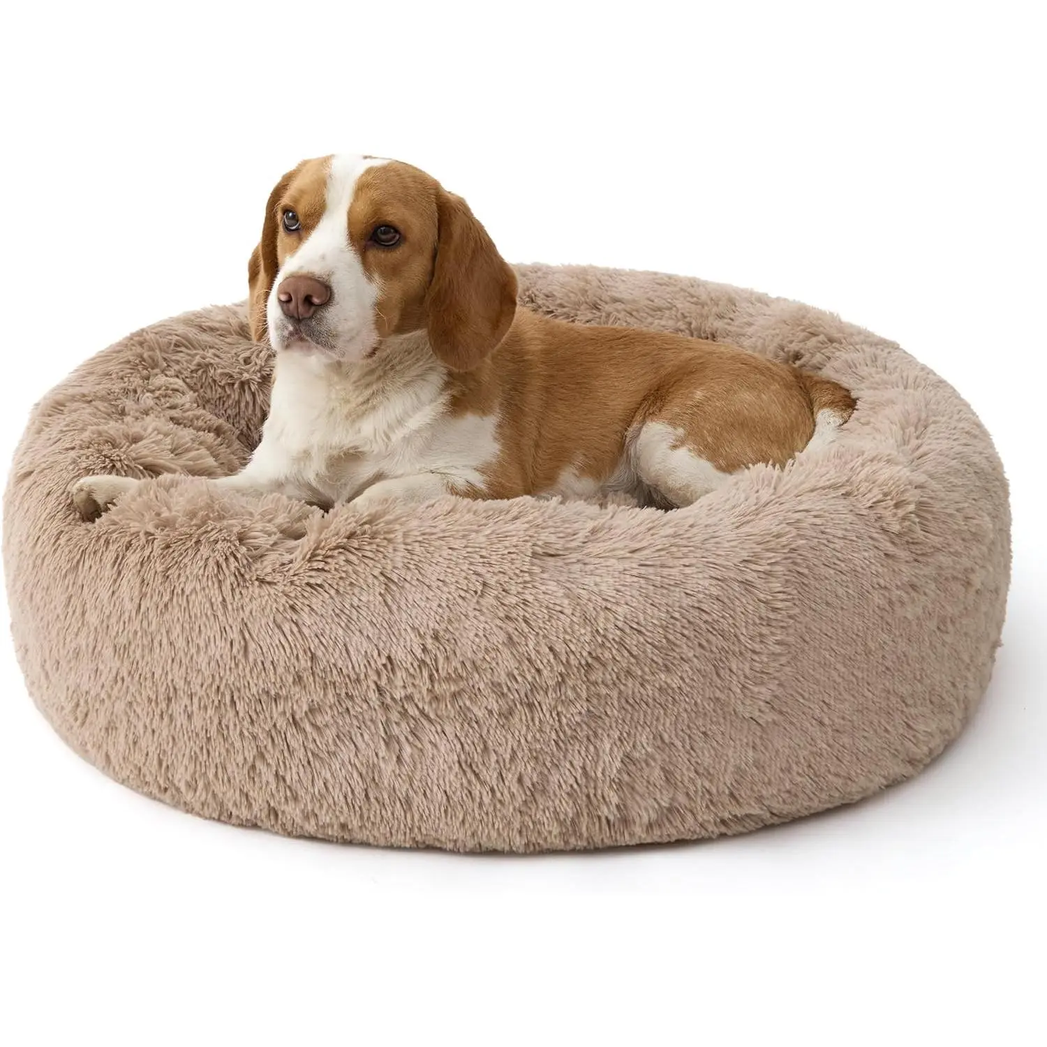Anti‑Anxiety Donut Calming Dog Bed, Fluffy Faux Fur Large Pet Bed with Removable Washable Cover