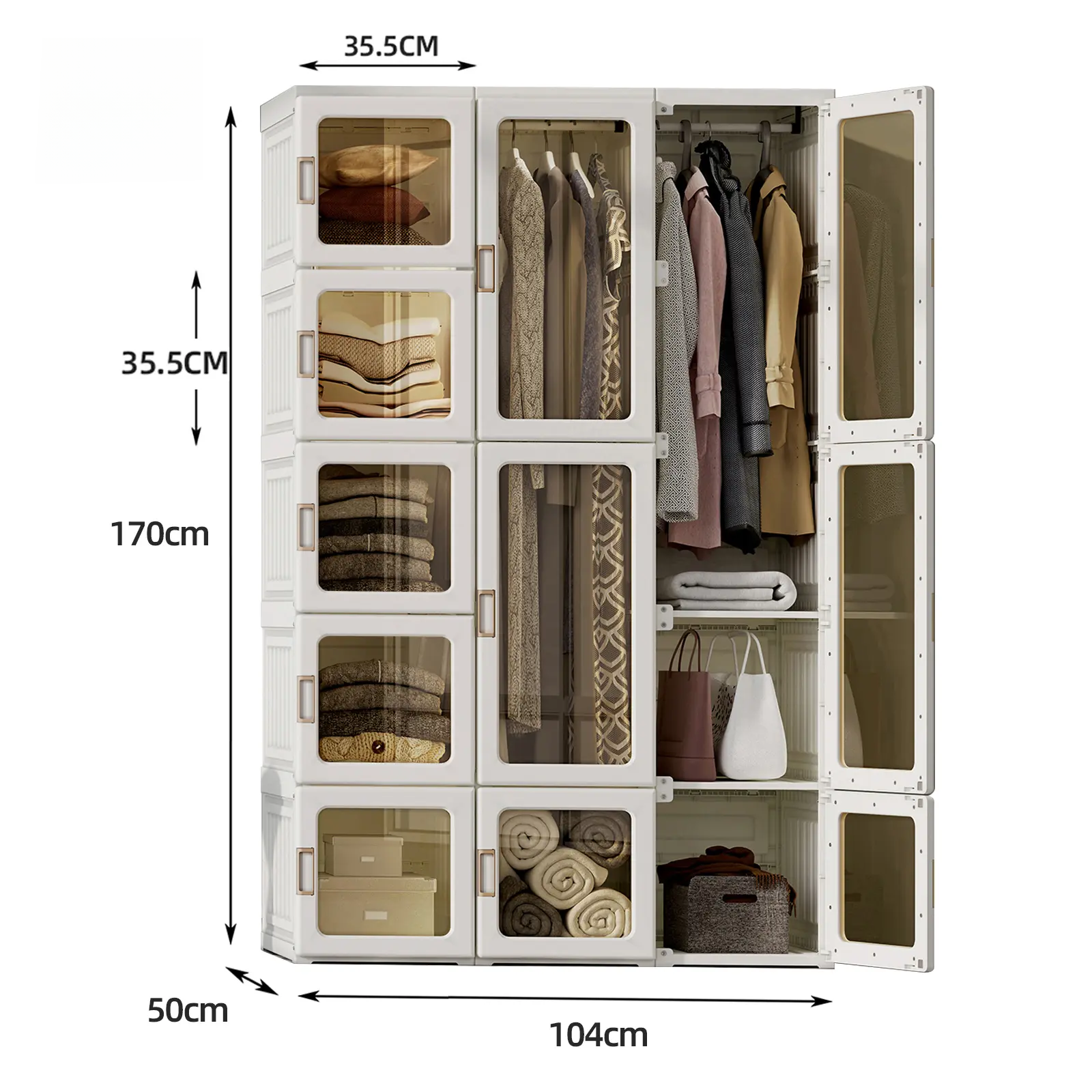 Portable Transparent Wardrobe Closet Storage Organizer for Clothes Folding Plastic Wardrobe with Magnetic Door and Easy Assembly roperos para guardar ropa armario de ropa closet bedroom armoires 2 Hanging Rod Multifunctional Space Saving Organizer